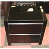 Image 1 : 2-DRAWER DARK WOOD AND GLASS TOP END TABLE.