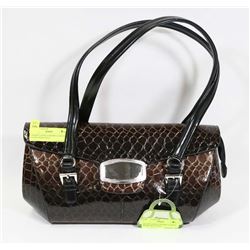 BROWN LADIES CHROME CLIPPED SNAKE SKIN STYLE