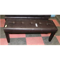 WOOD AND LEATHERETTE BENCH