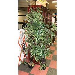 PAIR OF POTTED FAKE PLANTS, POTS ARE DAMAGED.