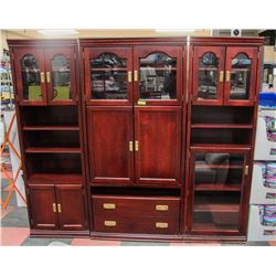 3-PC CHERRYWOOD WALL UNIT, GLASS & BRASS