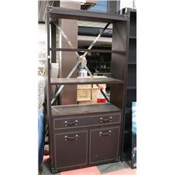WOOD AND LEATHERETTE BOOKSHELF