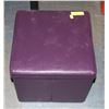 Image 1 : PURPLE LEATHER STYLE STORAGE OTTOMAN. 15"X15"X13".