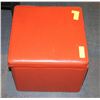 Image 1 : ORANGE LEATHER STYLE STORAGE OTTOMAN. 15"X15"X13".
