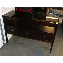 DARK WOOD GLASS TOP HALLWAY TABLE. 47.5"X18"X30".
