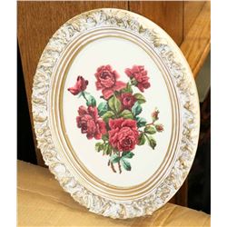 FRAMED PETIT POINT OF A ROSE.