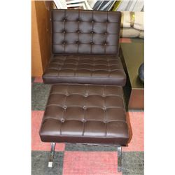BROWN LEATHERETTE CHAIR WITH OTTOMAN