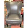 Image 1 : DARK GREY LEATHER STYLE STUDDED CHAIR.