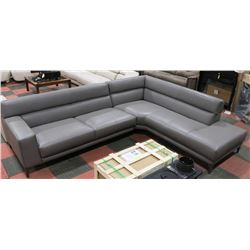NEW GREY GENUINE LEATHER SECTIONAL
