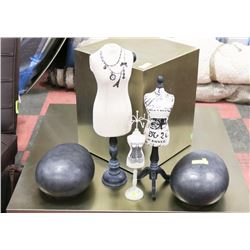 LOT OF SMALL SHOWHOME MANNEQUINS & 2 LARGE STONES.