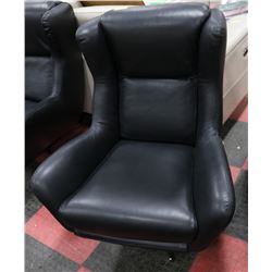 NEW BLACK GENUINE LEATHER WINGBACK SWIVEL CHAIR