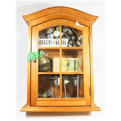VINTAGE DISPLAY CABINET WITH CANDLES AND DIFFUSERS