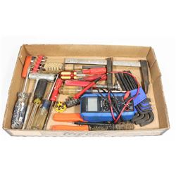 FLAT OF HAND TOOLS W/ MASTER CRAFT MULTI-METER