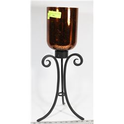 WROUGHT IRON CANDLE HOLDER COPPER GLASS