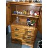 Image 2 : Oak Tall Boy with collectibles & glasswares including antique dog figurines, 1970's playboy glasses