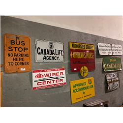 8 collector metal signs, Hudson Bay, Canada Dry, etc.