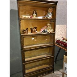 American oak 5 drawer sliding glass book shelf needs some repair