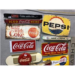 10 rare Coke and Pepsi signs (one Coke and one Pepsi porcelain sign) and a Chevrolet sign