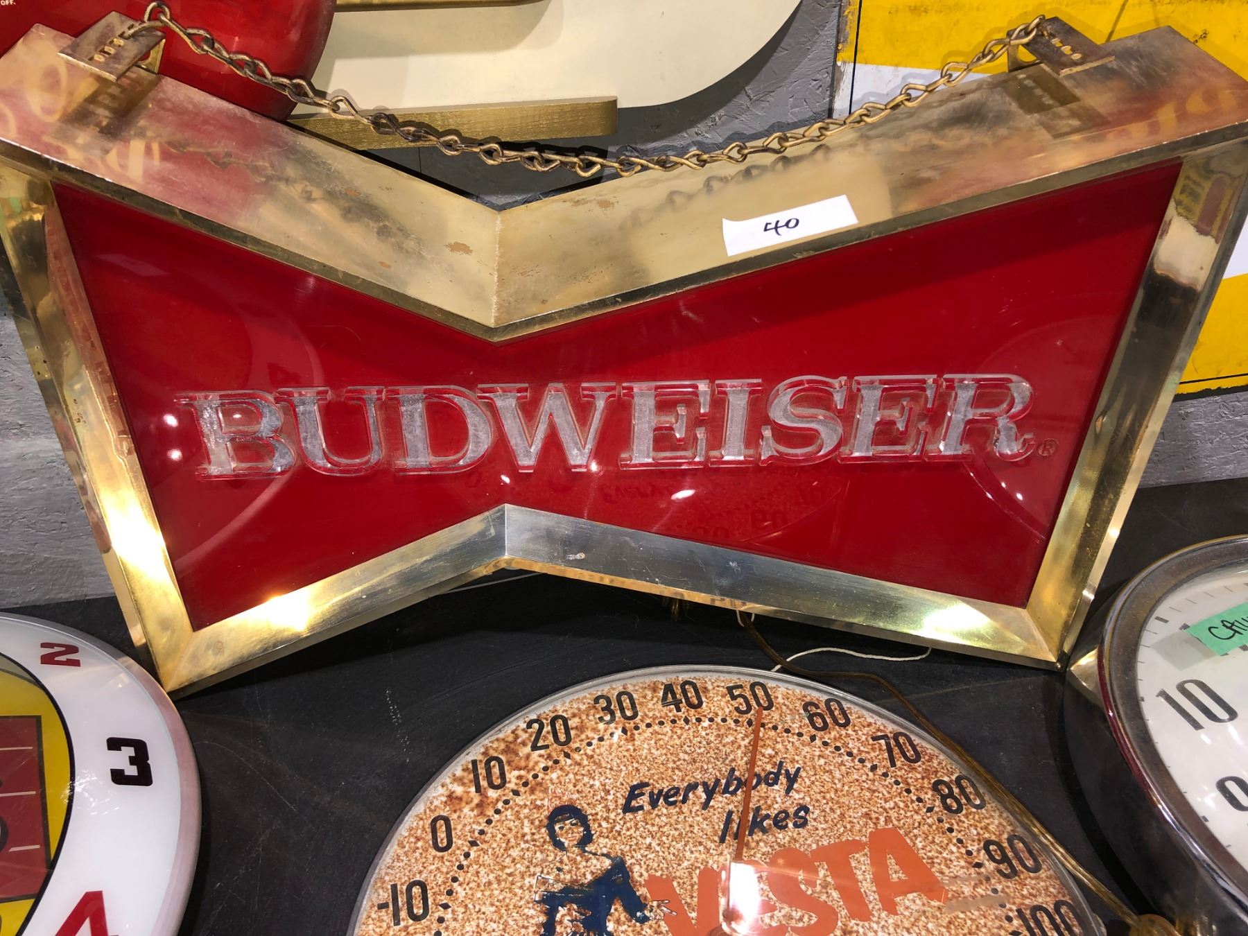 Budweiser electric beer sign 1960's, Dr. Pepper clock 60's, plus