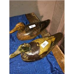 2 hand carved 1930's wood ducks (twin Mallards0