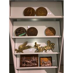9 pieces of John Deere décor plus other copper & brass décor