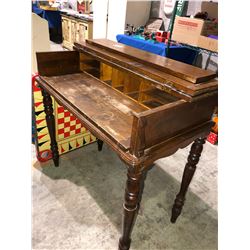 Original secretary desk w/organizer, 2 antique crokinole boards