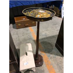 Glass book shelf, lamp, 1890's plant stand, unique bookends