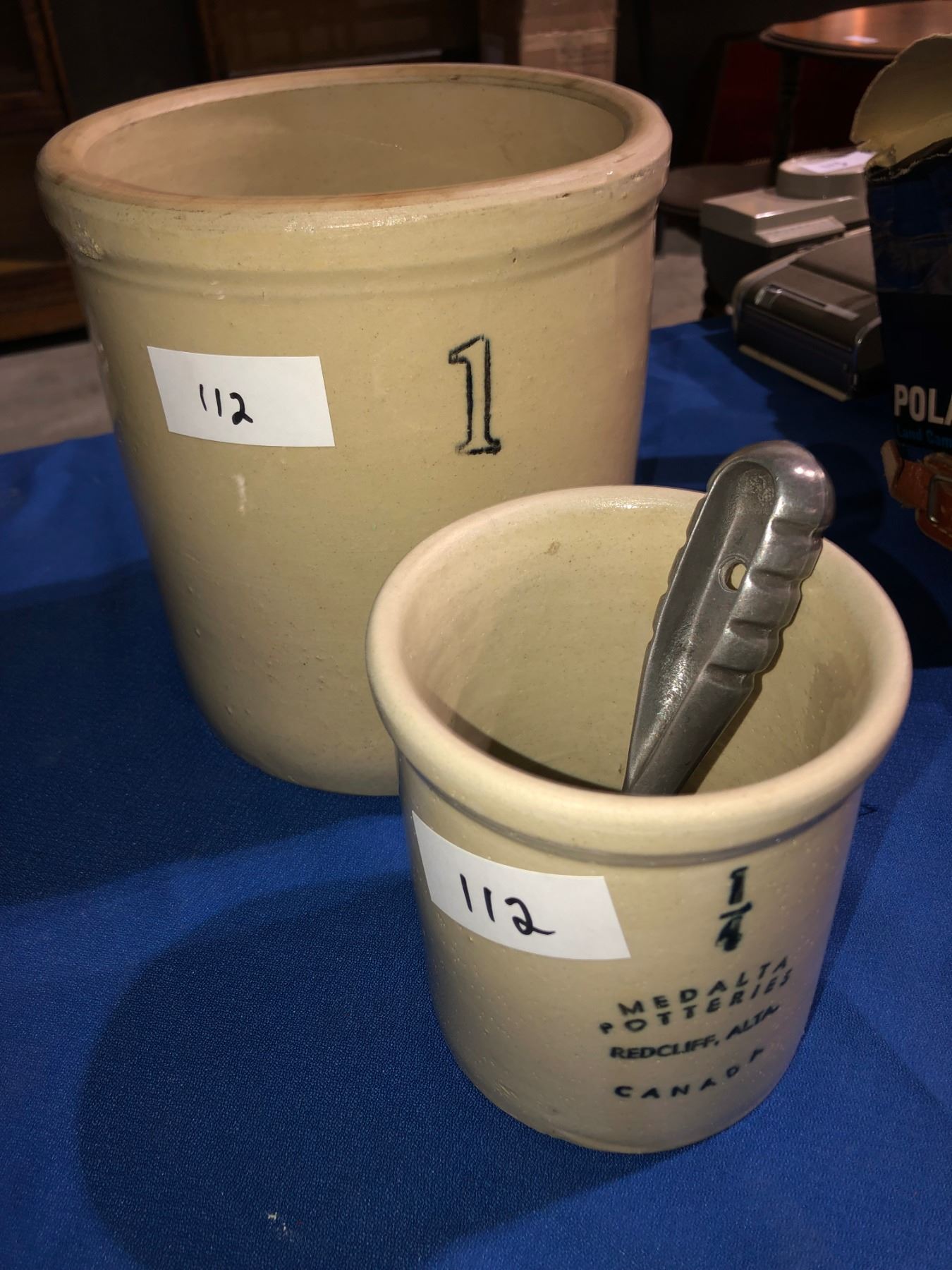 2 Medalta crocks, 1 gallon and 1/4 gallon