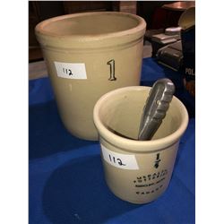 2 Medalta crocks, 1 gallon and 1/4 gallon