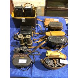 10 sets of binoculars, 1850's French brass set, old two way radios