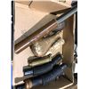 Image 1 : Sailors scope, gun powder flasks, Mossberg spotting scope stand & old Goose/duck calls