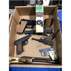 Collector toy and hand guns, German Lady's gun, docorative Colt 45 Brass and old Duck call in origin