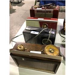 4 Antique radios, transistor, Sony, RCA x 2 Playmate, 40's to 60's