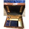 Image 1 : Jewellry case w/hidden drawer, framed pin/button collection, P.M. of Canada medallions