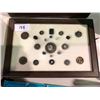 Image 2 : Jewellry case w/hidden drawer, framed pin/button collection, P.M. of Canada medallions