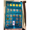 Image 3 : Jewellry case w/hidden drawer, framed pin/button collection, P.M. of Canada medallions