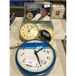 Michael Jackson clock plus 4 additional clocks (cowboy alarm clock is from 1920's