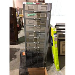 Heavy duty parts drawer, files, 11 drawer on bearing slides, coca-cola wire shelving