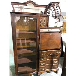 Rare Queen Anne Mohagany writers desk with bookshelves in execellent condition, mirrored back with B