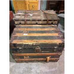 CP Leather oak and metal trunk plus larger trunk both in good condition