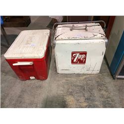 1950's 7-up all metal picnic cooler w/tray, plus coke cooler