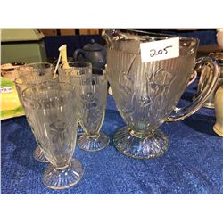 1940's etched glass pitcher w/5 glass set