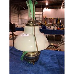 Rare oil lamp with milk glass shade