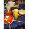 Image 1 : Assorted pitchers, Medalta pot, 60's pot/pan set, plates, Medicine Hat Jug