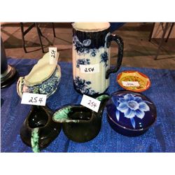 Flanders blue pitcher, gravy bowl plus dishware