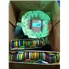 Image 1 : Box of 100's of collectible badges, buttons, Scottish doll, boxes of 1950s jello discs, mirror, doil