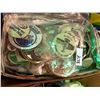 Image 2 : Box of 100's of collectible badges, buttons, Scottish doll, boxes of 1950s jello discs, mirror, doil