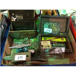 1935 Parks Canada badge, 1930's doorknobs, 1890's wood box
