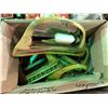Image 4 : 3 boxes of collectibles including chime balls, brass ring case, doillies, tins, bag full of military