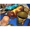 Image 5 : Copperware, figurine, bears, dog, brass dinnerbell, brass elevator bell, pint measure, matt cutter, 